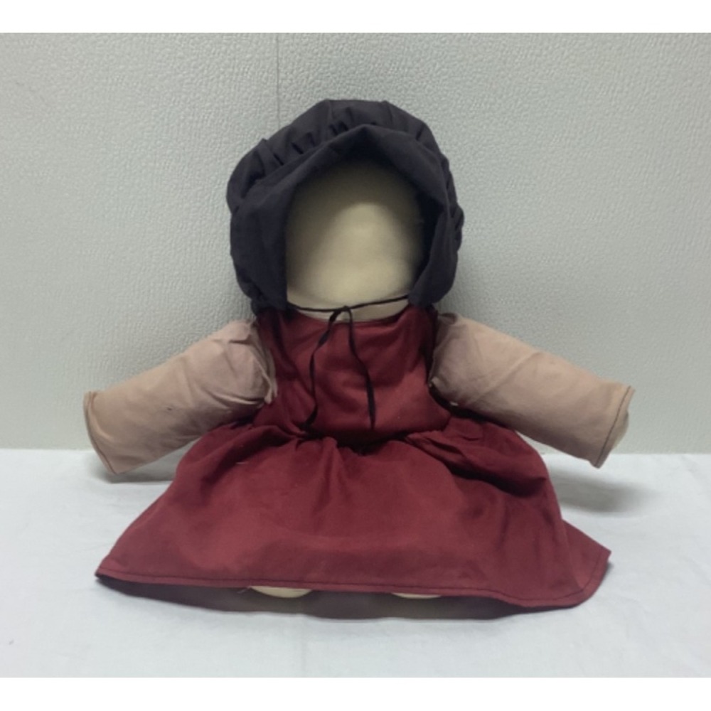 Amish Faceless Girl Doll Traditional Dark Red Dress Black Bonnet 16 inch